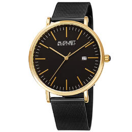 August Steiner AS8283BKG Quartz Mens Watch Black Dial Composite Metal Case Leather Strap