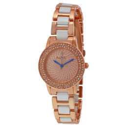 August Steiner Crystal Glitz AS8052RG Ladies Watch Rose Gold-Tone Case, White Ceramic Dial