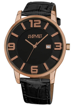 August Steiner Mens Watch AS8055RG - Black Dial Rose Gold-tone Metal
