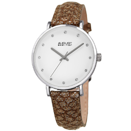 August Steiner AS8258SS Ladies Quartz Watch with Snakeskin Strap, White Dial & Swarovski Crystal Markers