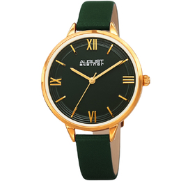 August Steiner AS8263GN Ladies Quartz Watch Green Dial with Green Leather Strap
