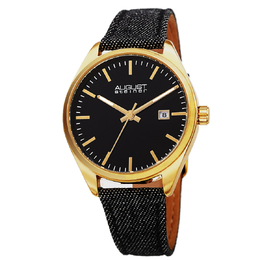 August Steiner AS8266BK Ladies Quartz Watch, Yellow Gold-tone Composite Case & Black Dial with Date Display