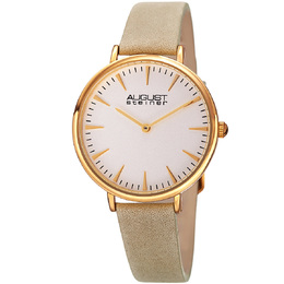 August Steiner AS8187WTG Ladies Quartz Watch - White Dial Beige Leather