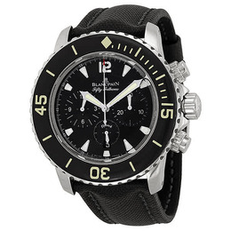 Blancpain Fifty Fathoms Black Dial Flyback Chronograph Black Fabric Strap Mens Watch 5085f-1130-52