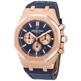 Audemars Piguet Blue Dial Mens 18K Rose Gold Leather Watch 26331or.oo.d315cr.01