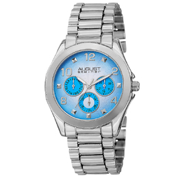 August Steiner Quartz Blue Dial AS8150SS Ladies Watch with Date and Day Display