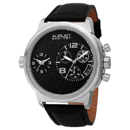 August Steiner Chronograph Quartz AS8151SSB - Men's Watch with Black Dial, Composite Metal Case & Leather Strap