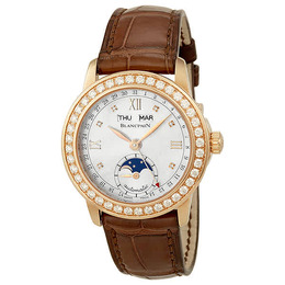 Blancpain Leman Moonphase Mother of Pearl Dial 18kt Rose Gold Brown Leather Diamond Ladies Watch 2360-2991a-55