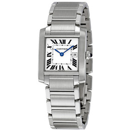 Pre-owned Cartier Tank Francaise White Grained Dial Unisex Stainless Steel Watch Reference W51011Q3