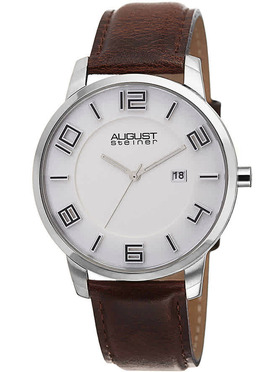August Steiner AS8108BR Mens Watch White Dial Brown Leather