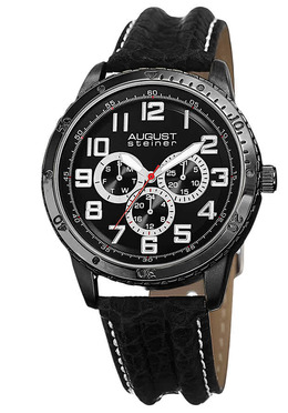 August Steiner Mens Watch AS8116BK Black Dial Black Leather Strap