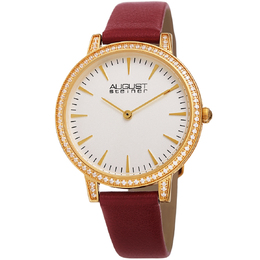 August Steiner AS8274RD - Women's Quartz Watch with White Dial and Red Leather Strap