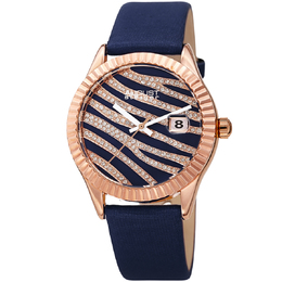 August Steiner AS8275BU - Ladies Watch with Blue and Rose Gold Dial, Composite Metal Case, Leather Strap
