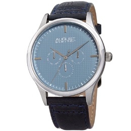 August Steiner AS8243SSBU Mens Watch - Blue Dial, Black Leather Strap