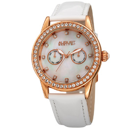 August Steiner AS8234WT Ladies Quartz Watch with White Dial and White Leather Strap