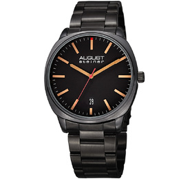 August Steiner AS8237BK Men's Quartz Watch Black Dial Composite Case Stainless Bracelet