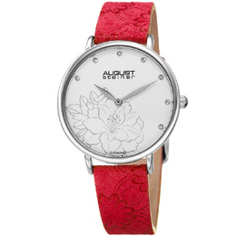 August Steiner AS8242RD Ladies Quartz Watch with Diamond Silver Dial