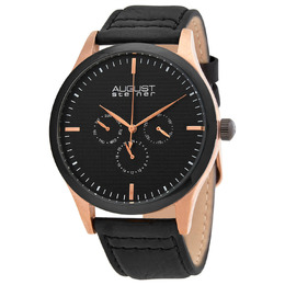 August Steiner AS8243RGBK Mens Quartz Watch - Rose Gold-Tone Composite Case, Black Dial with Leather Strap