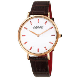 August Steiner AS8287BR Ladies Quartz Watch Rose Gold-tone Case with Brown Leather Strap