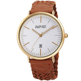 August Steiner AS8293TN Mens Quartz Watch White Dial Tan Leather