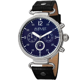 August Steiner AS8131BKBU Mens Watch - Blue Dial Black Leather Strap