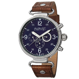 AUGUST STEINER AS8131BU Mens Quartz Watch Blue Dial Composite Metal Case Brown Leather Strap