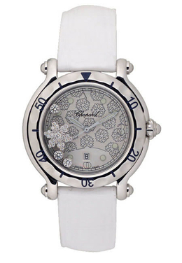 Chopard Happy Sport Diamond Snowflake Steel White Rubber Watch 27/8949