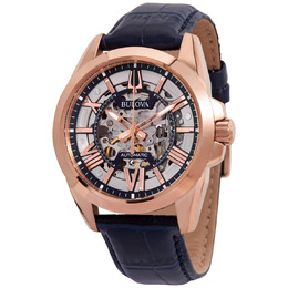 Bulova Sutton Automatic Silver Skeleton Dial Mens Watch 97a161