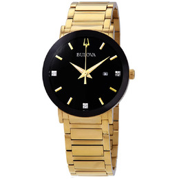Bulova Diamond Black Dial Yellow Gold-tone Mens Watch 97d116