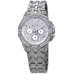 Bulova Multifunction Crystal Pave Dial Mens Mens Watch 96c134