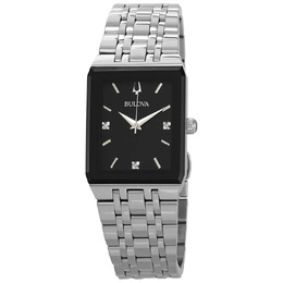 Bulova Mens Watch Quadra Quartz Diamond Black Dial (96d145)
