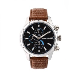 Breed Lacroix Chronograph Black Dial Brown Leather Mens Watch 6802