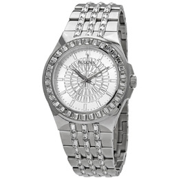 Bulova Phantom Quartz Crystal Silver Pave Dial Mens Watch 96a236