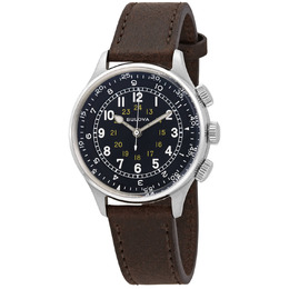 Bulova A-15 Pilot Automatic Black Dial Brown Leather Mens Watch 96a245