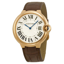 Cartier Ballon Bleu Silver Dial Brown Alligator Leather Mens Watch w6920083