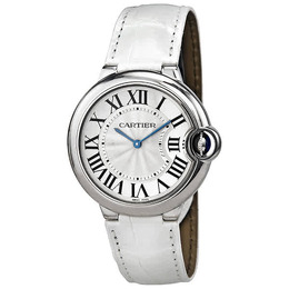 Cartier Ballon Bleu Silver Dial White Leather Ladies Watch w6920087
