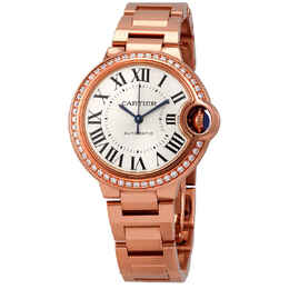 Cartier Ballon Bleu Silver Dial Automatic Ladies 18kt Rose Gold Diamond Watch wjbb0036