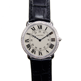 Cartier Ronde Louis Large Model Diamond Bezel Silver Dial 18 kt White Gold Ladies Watch wr000551