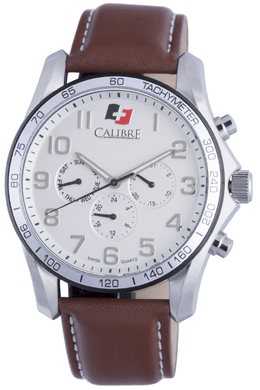 SC-4B1-04-001-7 Calibre Buffalo Silver Dial Brown Leather Mens Watch