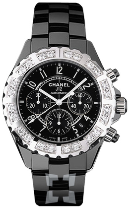 Chanel J12 Black Ceramic Diamond Chronograph Automatic Mens Watch h1178