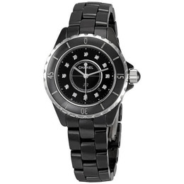 Chanel J12 Diamonds Black Ceramic Ladies Watch h1625