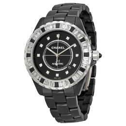 Chanel J12 Automatic Black Diamond Dial Black Ceramic Mens Watch h2024