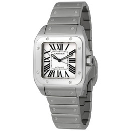 Pre-owned Cartier Santos 100 Silvered opaline dial Dial Mens Watch w200737g