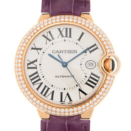 Cartier Ballon Bleu Silver Dial 18kt Rose Gold Diamond Bezel Automatic Mens Watch we900851