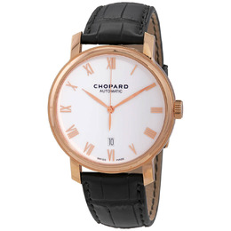 Chopard White Dial 18kt Rose Gold Brown Leather Mens Watch 161278-5005