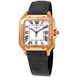 Cartier Santos De Cartier Large Automatic Silver Dial Mens 18kt Rose Gold Watch wgsa0011