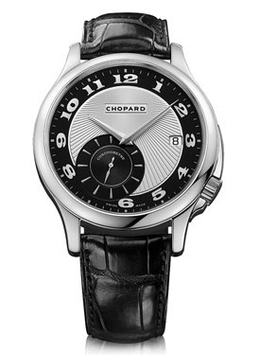 Chopard L.U.C Classic Twist Silver and Black Dial Black Leather Mens Watch 161888-1001