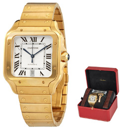 Cartier Santos Automatic White Dial 18kt Yellow Gold Mens Watch wgsa0029