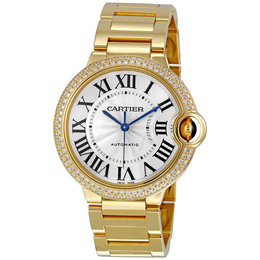 Pre-owned Cartier Ballon Bleu Medium Diamond Silvered Opalined Dial Ladies Watch we9004z3
