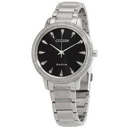 Citizen Eco-Drive Crystal Black Dial Stainless Steel Ladies Watch fe7040-53e